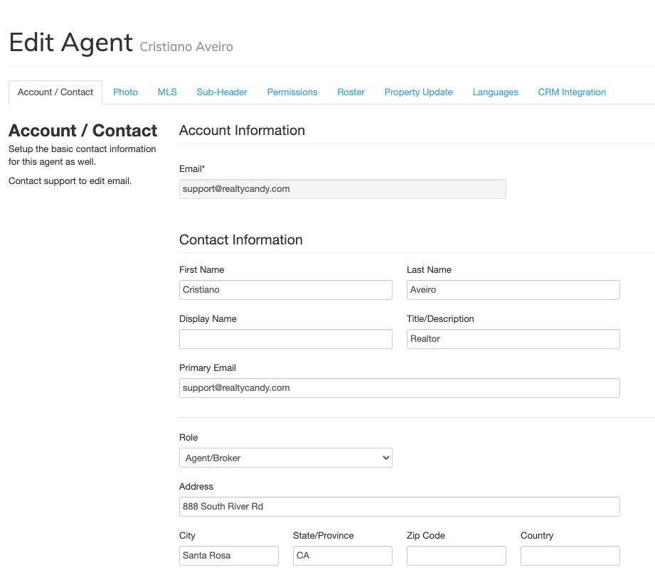 Edit Agent page