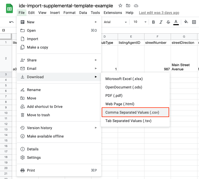 Download the CSV file with the information filled