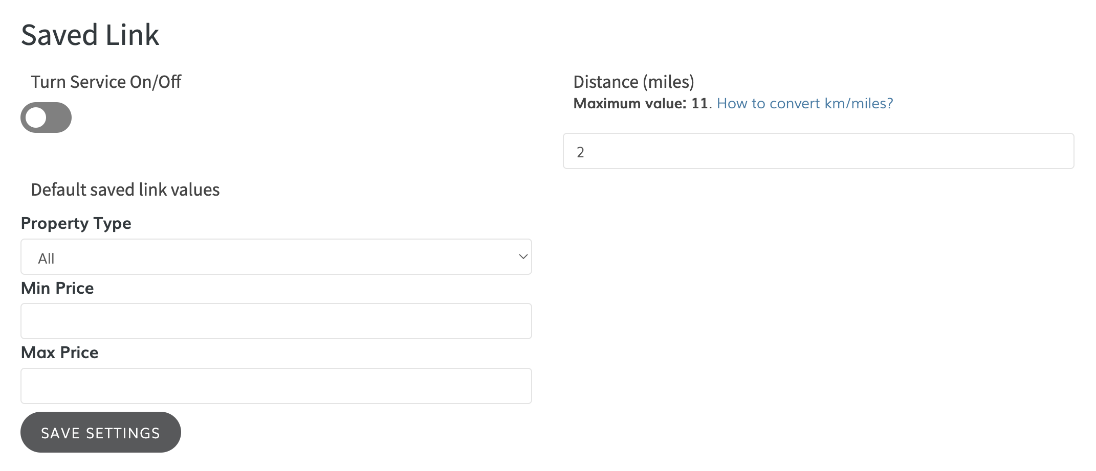 Geolocation settings form