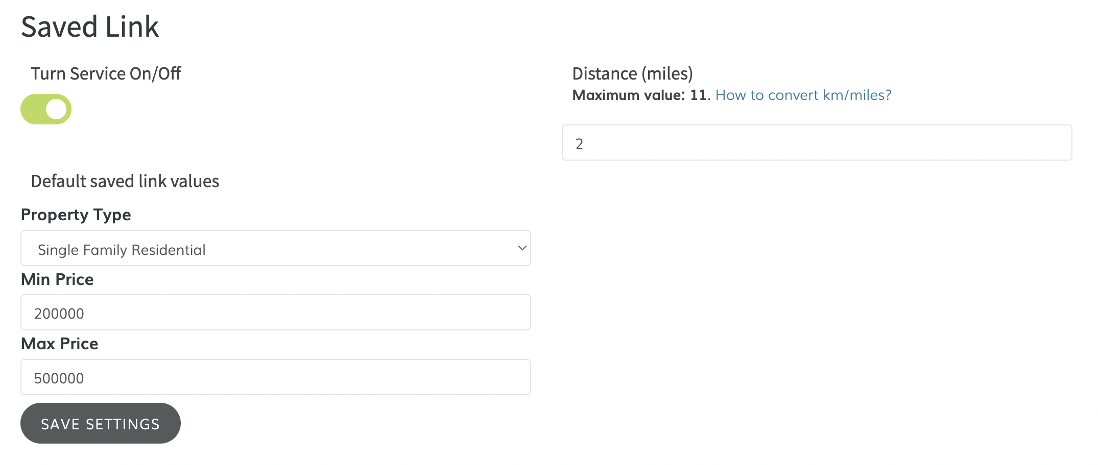 Geolocation settings form filled