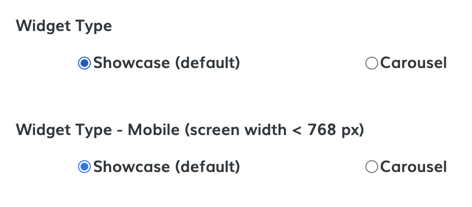 Widget type selection