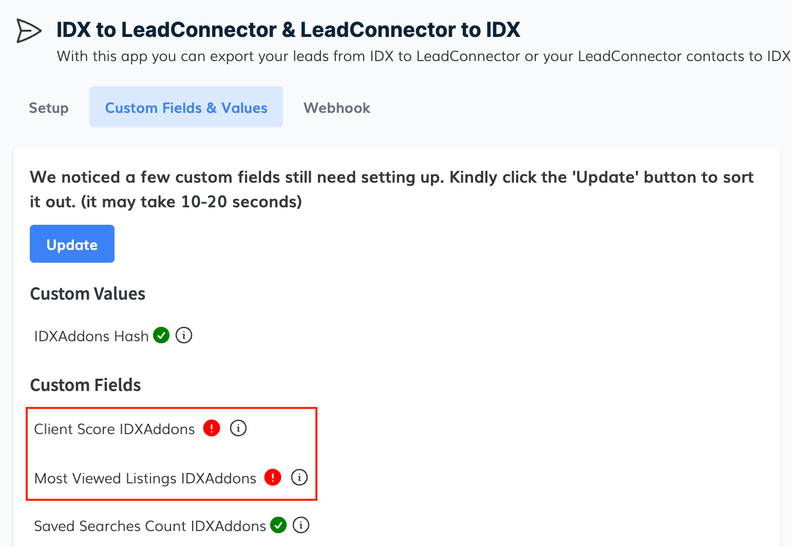 Update custom fields