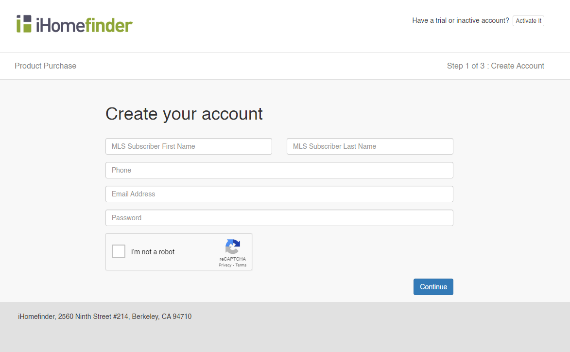 iHomefinder signup form