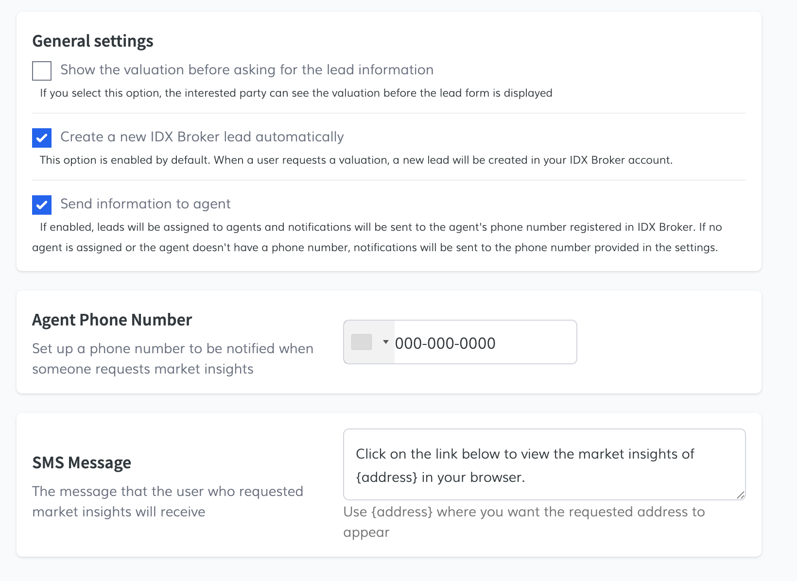 Settings Home Valuation