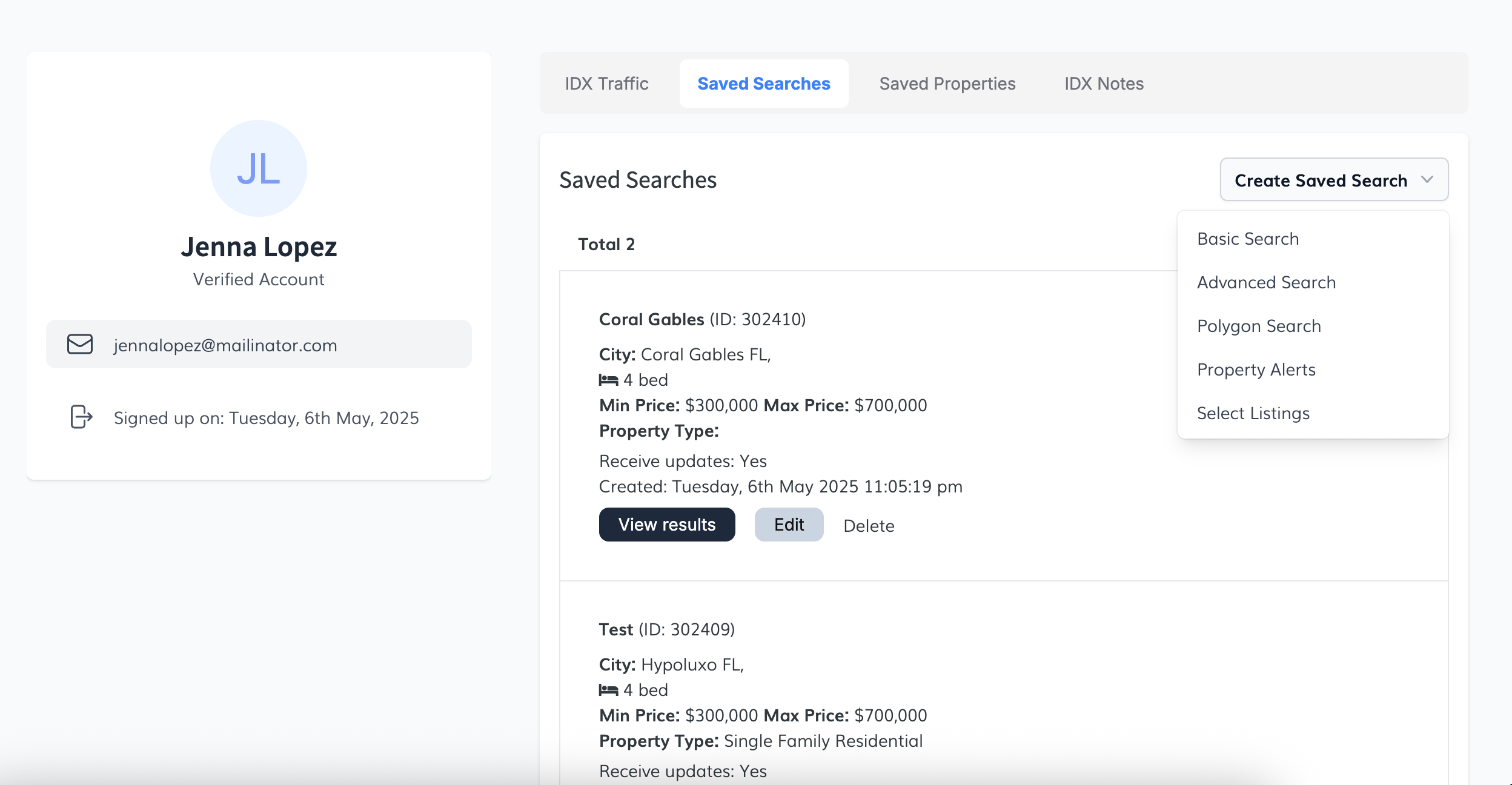 Created Saved Search