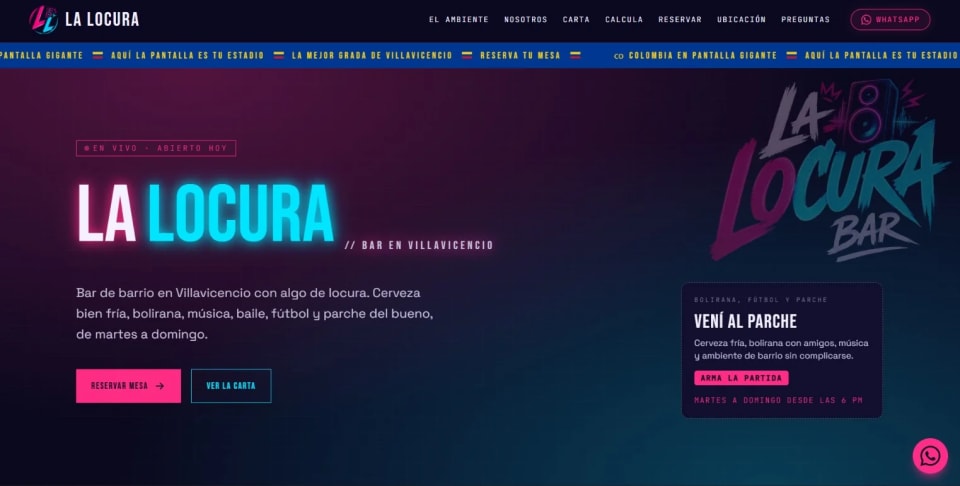 La Locura Bar — sitio web del bar