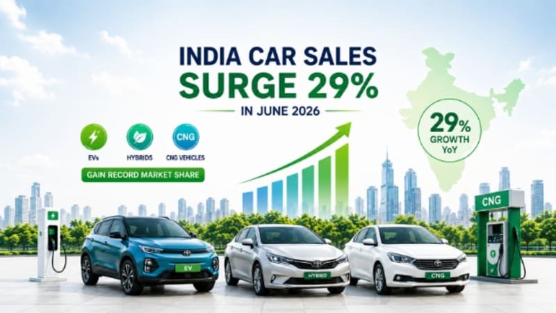 India Car Sales Surge 29% in June 2026 as EVs, Hybrids and CNG Vehicles Gain Record Market Share