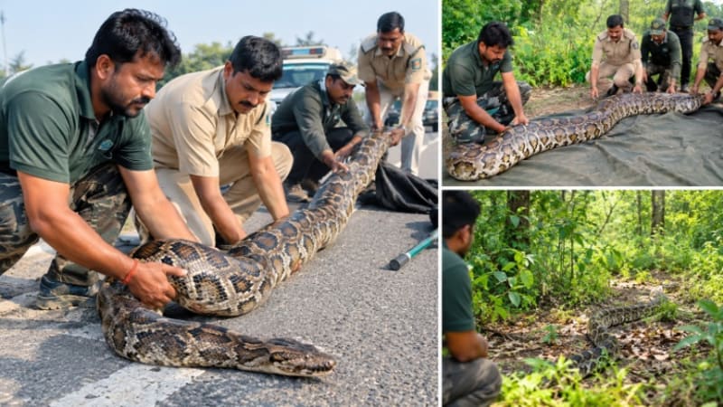 Haryana Naraingarh में 13 फुट लंबे विशालकाय अजगर का रेस्क्यू और मोरनी के जंगलों में सुरक्षित रिहाई।