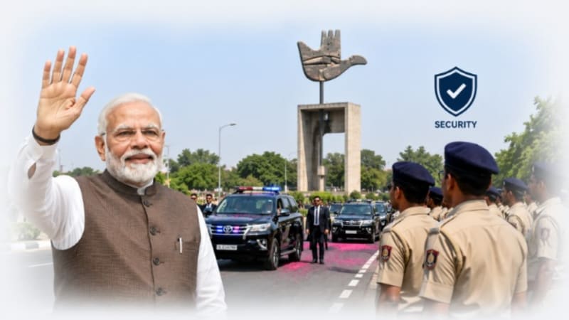 प्रधानमंत्री नरेंद्र मोदी आज चंडीगढ़ दौरे पर हैं। सुरक्षा के मद्देनजर 10 हजार पुलिसकर्मी तैनात किए गए हैं और शहर में व्यापक सुरक्षा व्यवस्था लागू है।