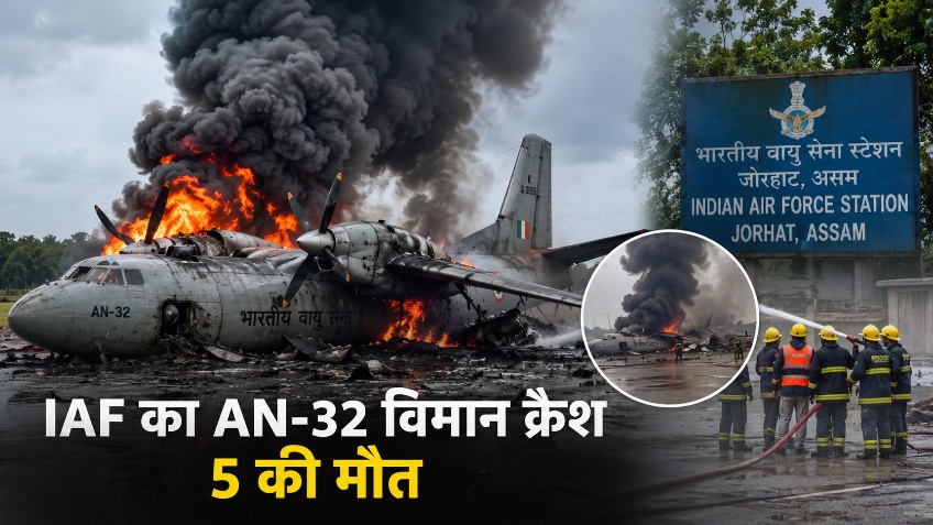 असम के जोरहाट में भारतीय वायुसेना का AN-32 विमान क्रैश, 5 की मौत
