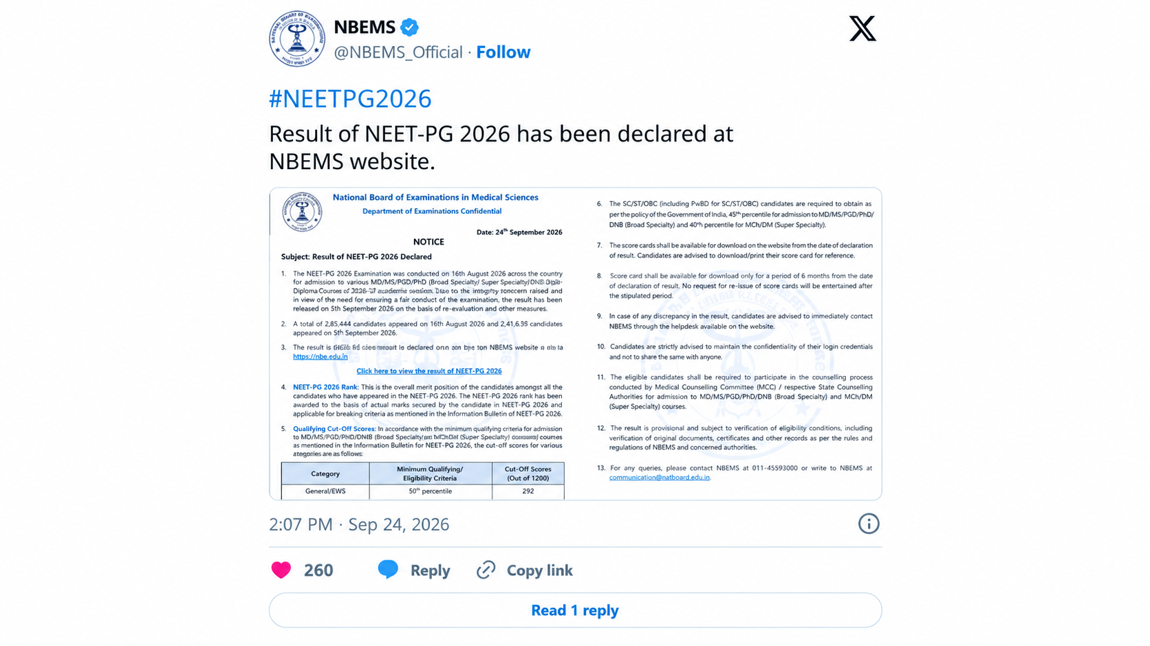 NEET PG 2026 results OUT at natboard.edu.in