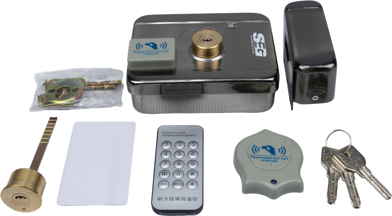 CERRADURA SEG AUTOMATICA 12VDC CON LECTOR DE PROXIMIDAD RFID 125KHZ. DERECHA, CILINDRO DOBLE
