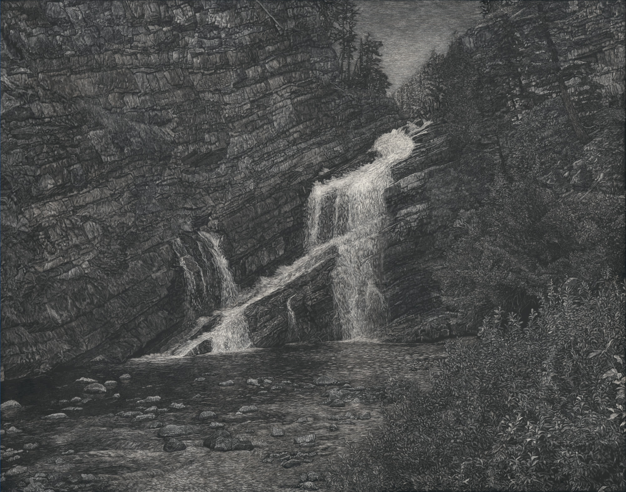 Waterfall landscape, 14" x 11", 2024