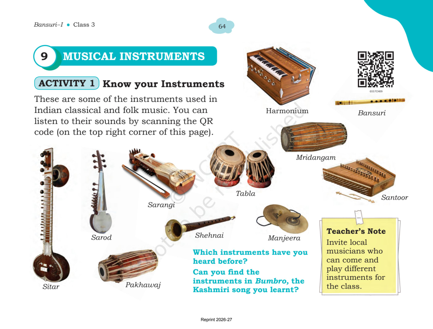 Bansuri arts NCERT 3rd - Chapter 9 page 1