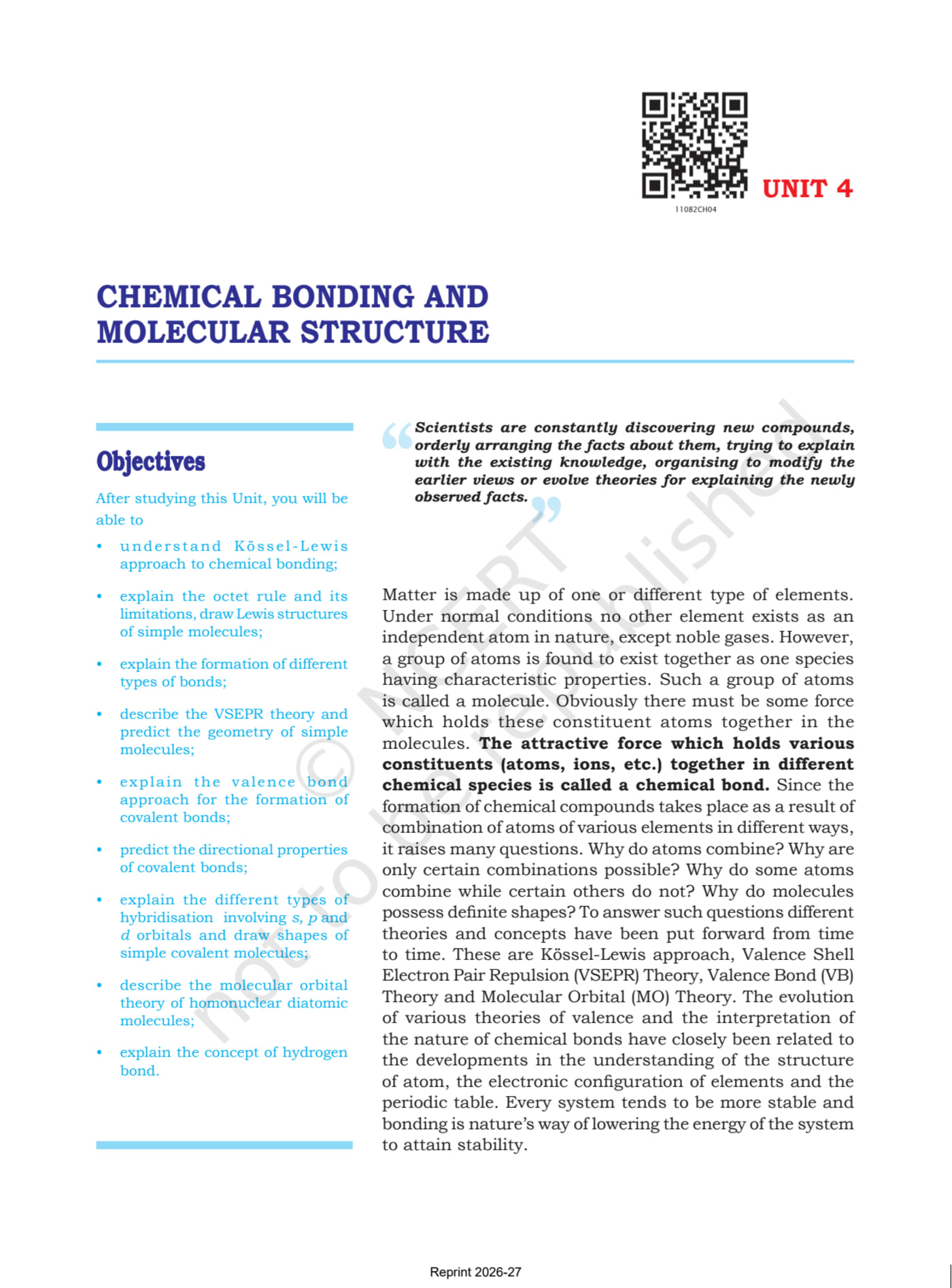 Chemistry Part-I 11th - Chapter 4 page 1