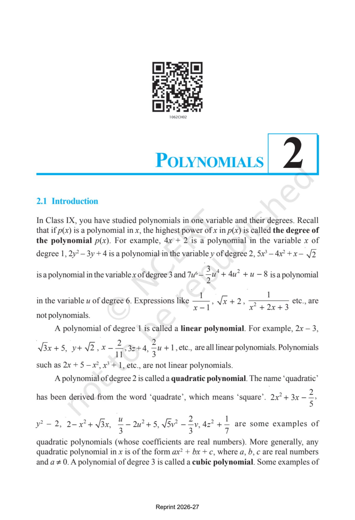 Mathematics NCERT 10th - Chapter 2 page 1