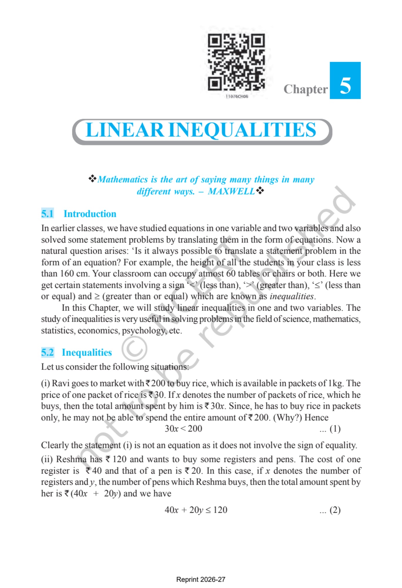 Mathematics 11th - Chapter 5 page 1