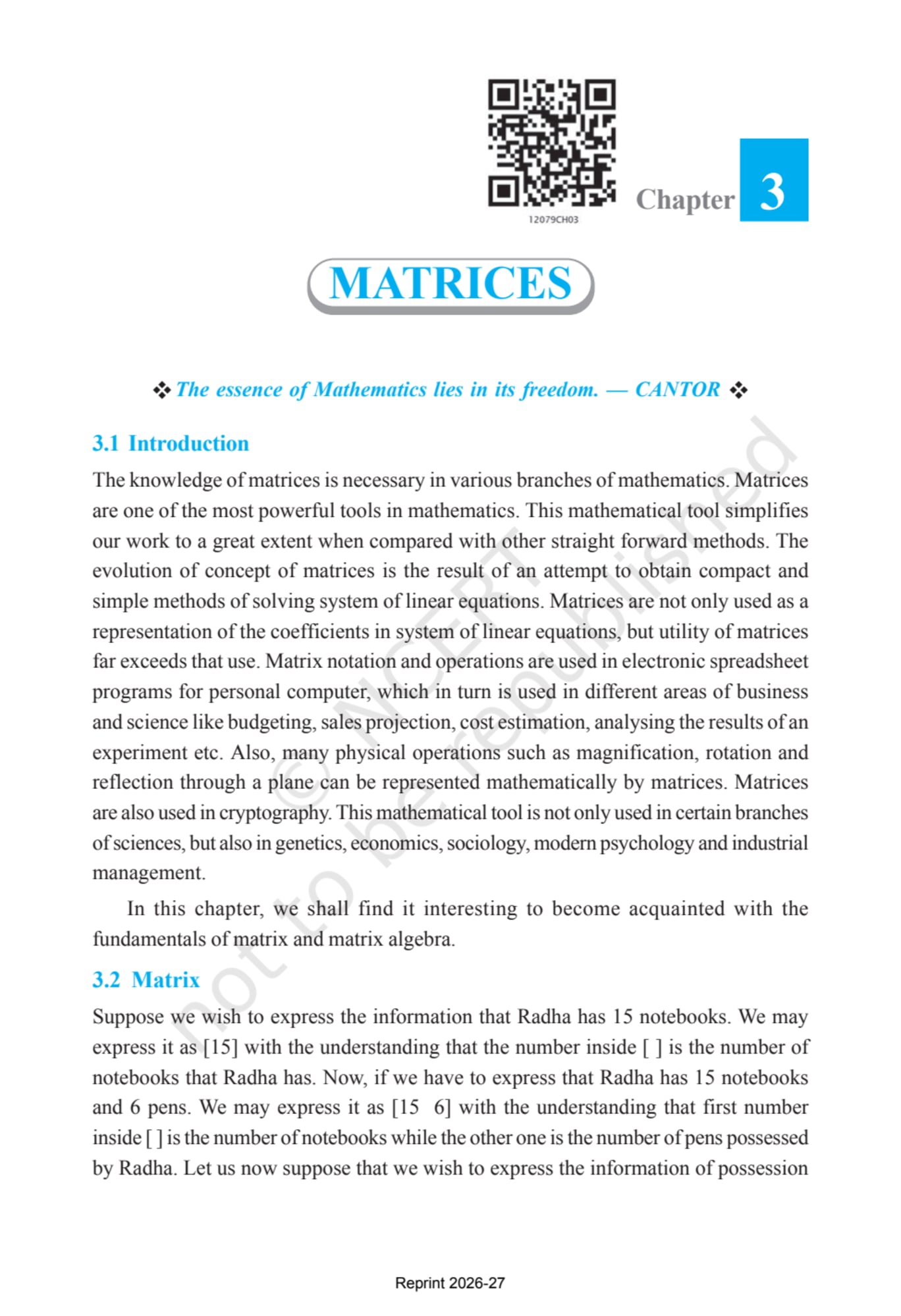 Mathematics Part-I NCERT - Chapter 3 page 1