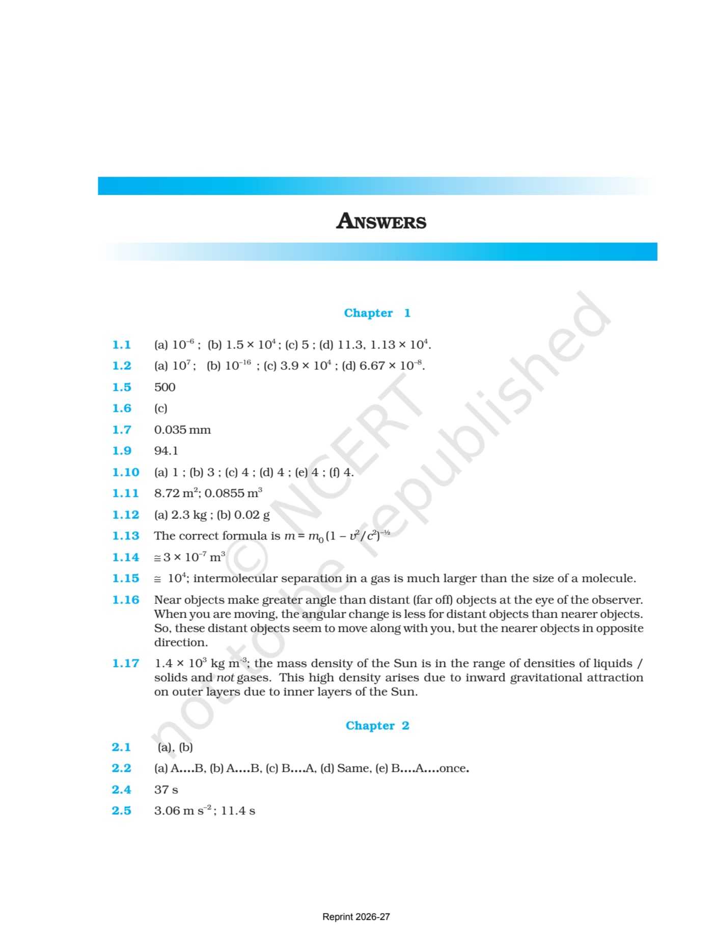 Physics Part-I NCERT 11th - Answers page 1