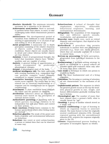 Psychology ncert 11th Glossary preview