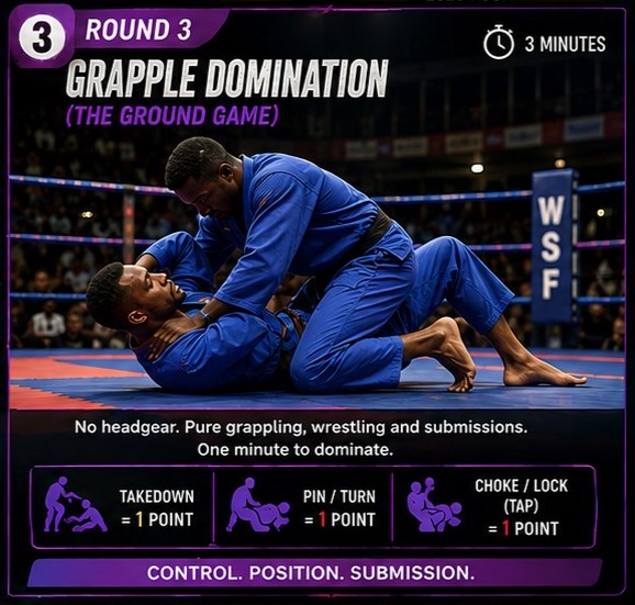 A fighter executing a takedown and going for a pin