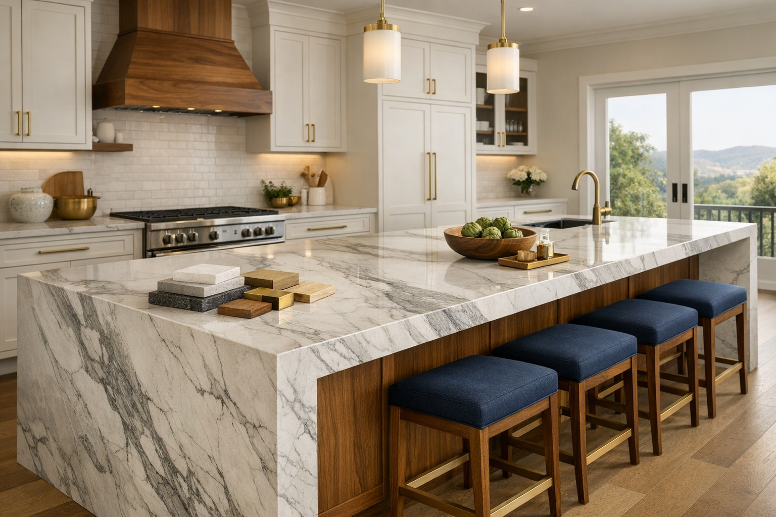 What Affects the Cost of a Luxury Kitchen Island with Waterfall Countertops in the Bay Area