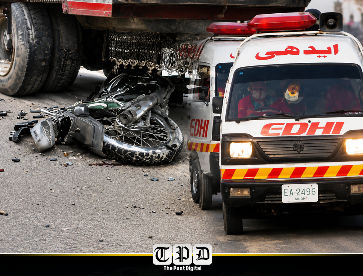 مائی کلاچی روڈ پر ٹرالر کی ٹکر سے موٹرسائیکل سوار نوجوان جاں بحق، شناخت تاحال نہ ہوسکی