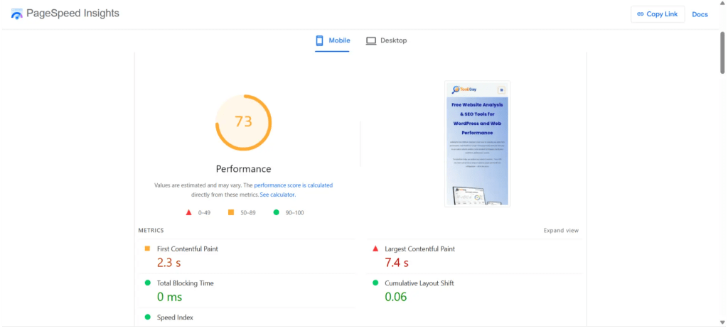 Current image: largest contentful paint lcp score pagespeed insights