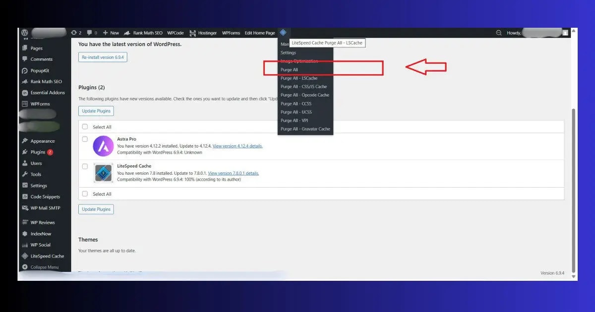 litespeed cache purge all wordpress stuck in maintenance mode fix clear cache
