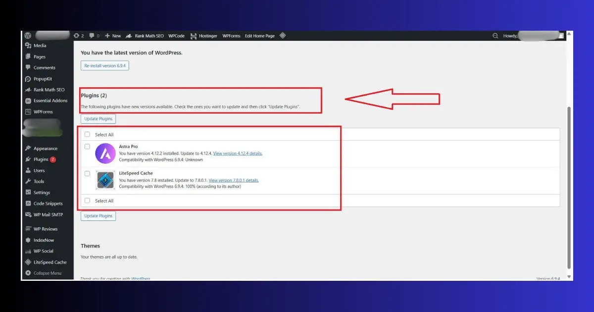 wordpress dashboard updates page pending plugins themes wordpress stuck maintenance mode