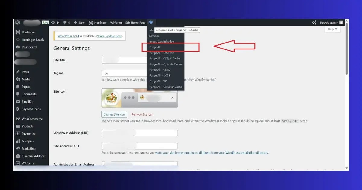 litespeed cache purge all button wordpress err_too_many_redirects fix clear cache