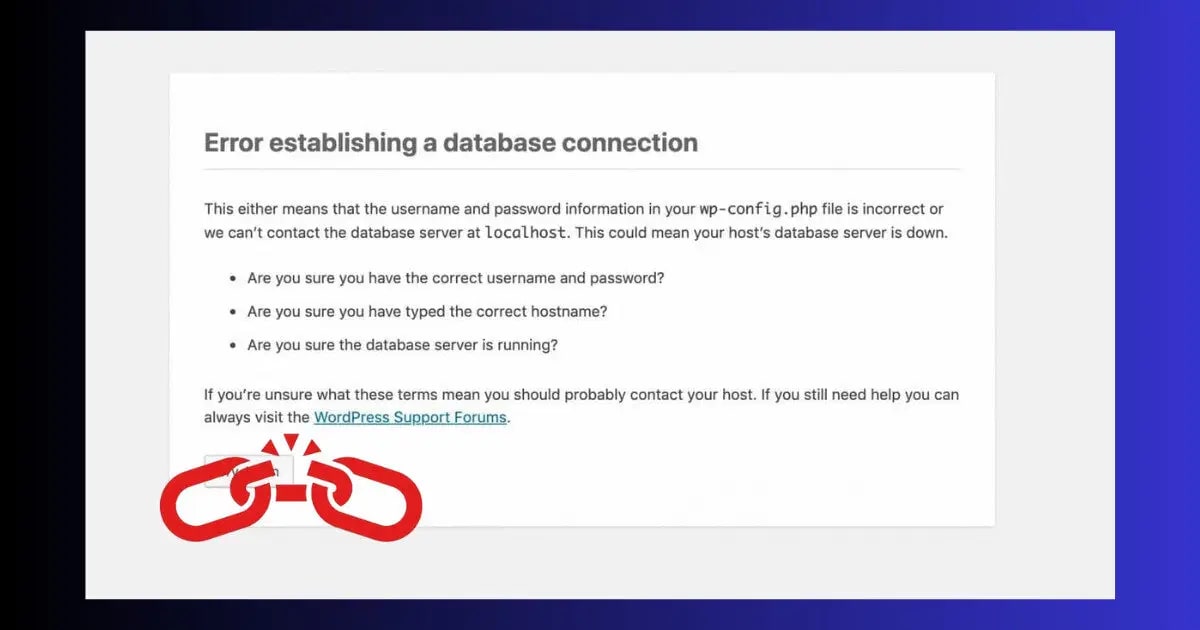 wordpress database error establishing a database connection browser message