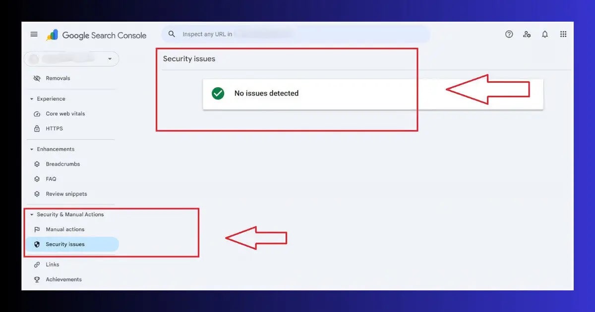 GSC Security Issues — WordPress hacked alert google search console security issues tab wordpress site hacked alert