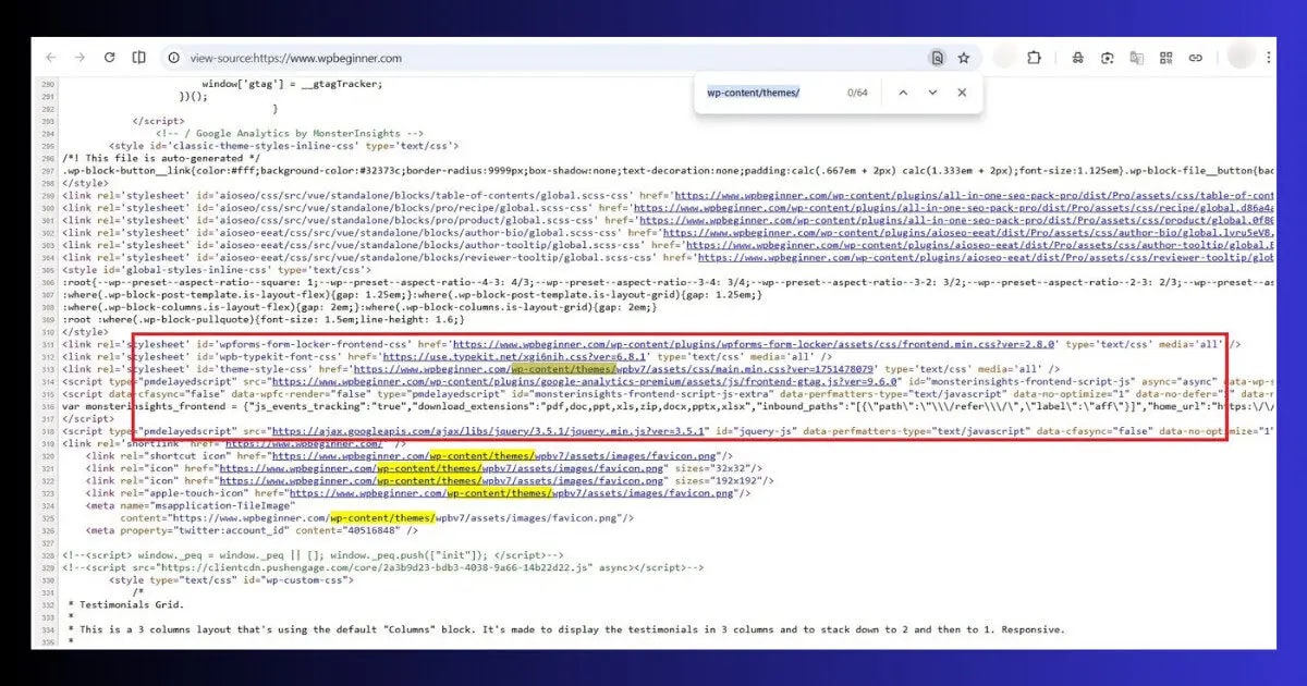 view page source wordpress wp-content themes folder name manual detection