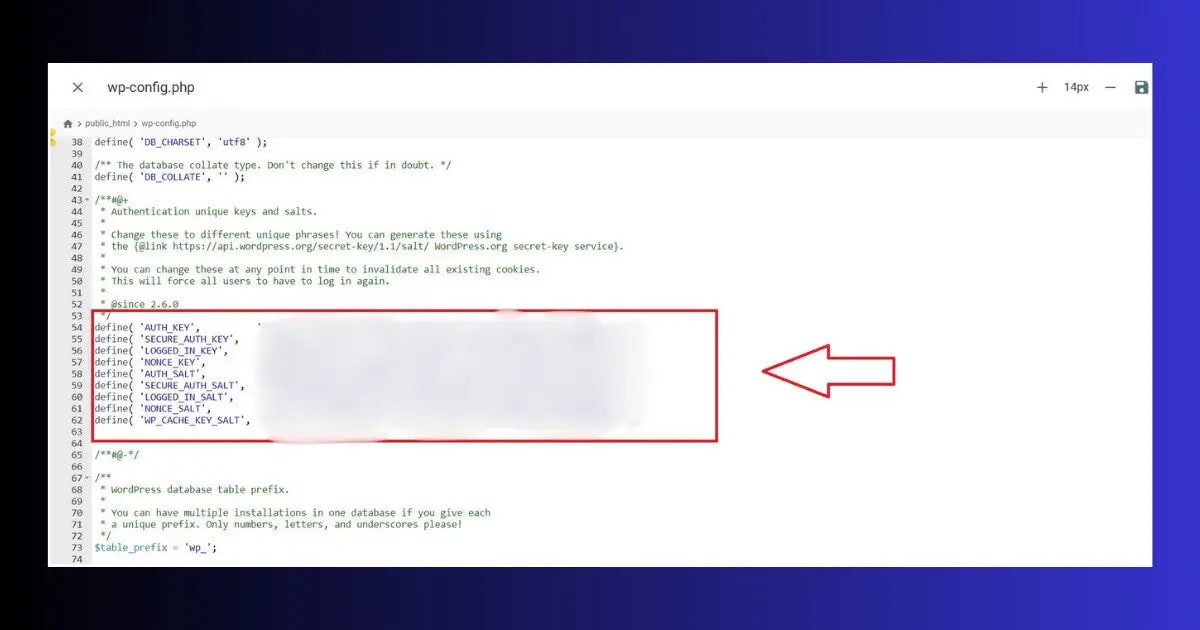wp-config.php — Security Keys and Salts section wp-config.php security keys salts section login loop fix regenerate