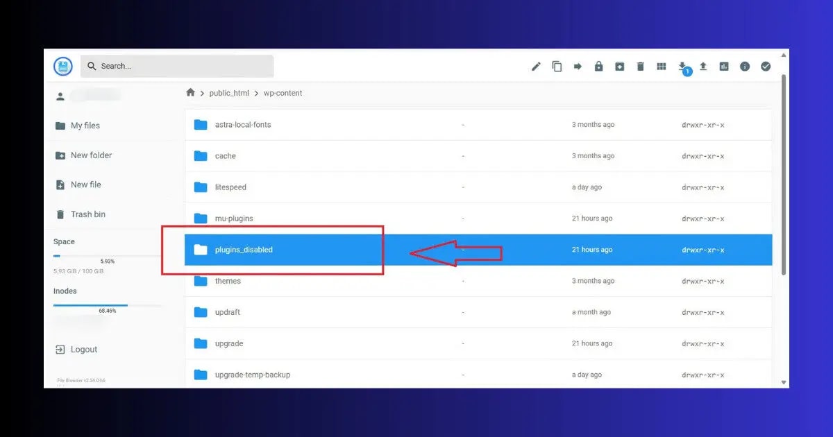cpanel file manager plugins folder renamed plugins_disabled this redirect issue fix