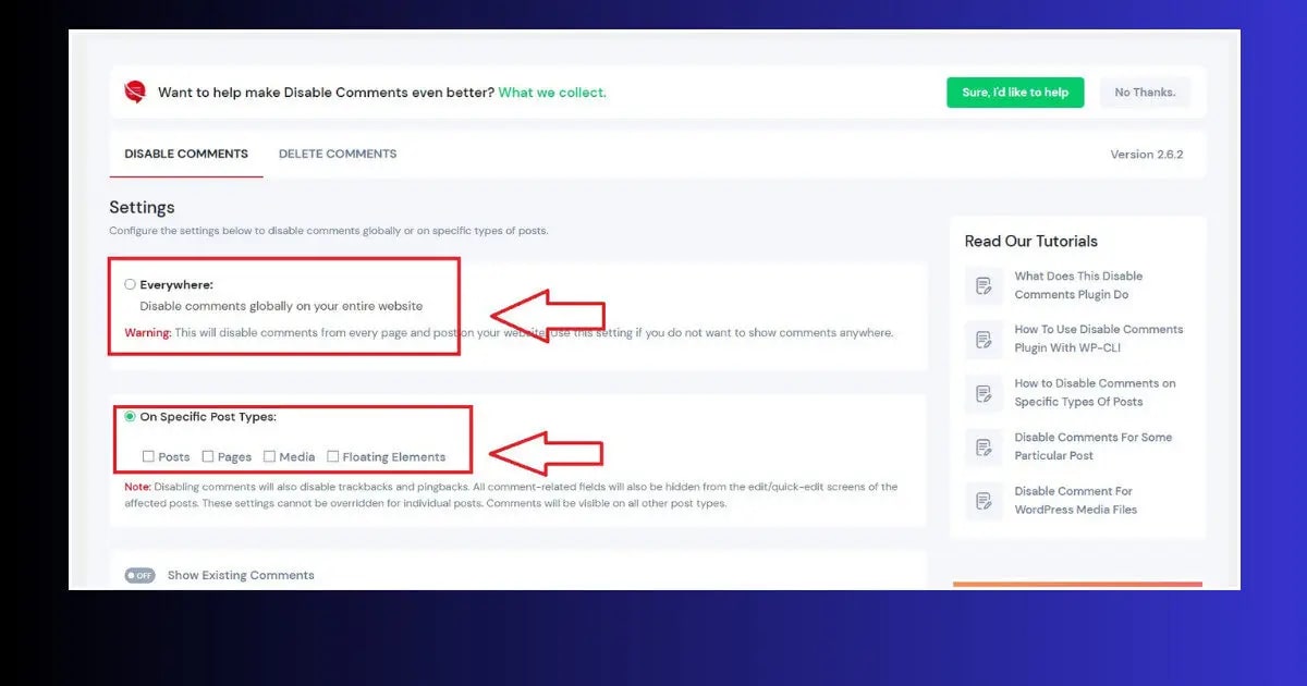 disable comments plugin wordpress settings everywhere option complete site-wide removal
