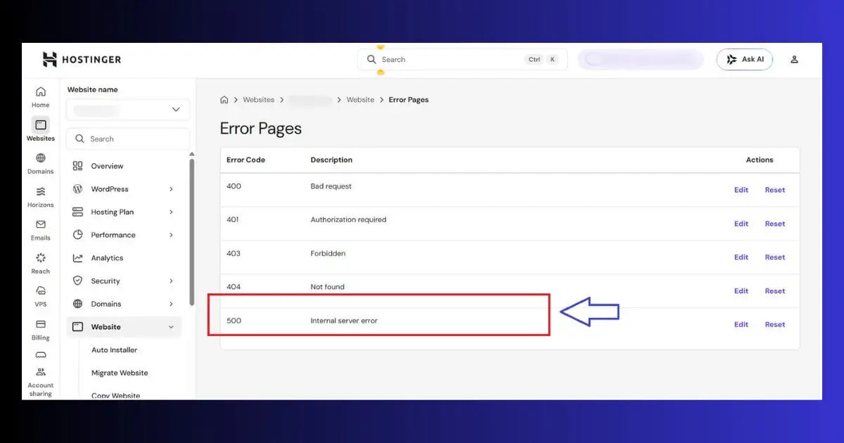 Hostinger hPanel β Error Logs for 500 error diagnosis hostinger hpanel error logs 500 internal server error wordpress fix