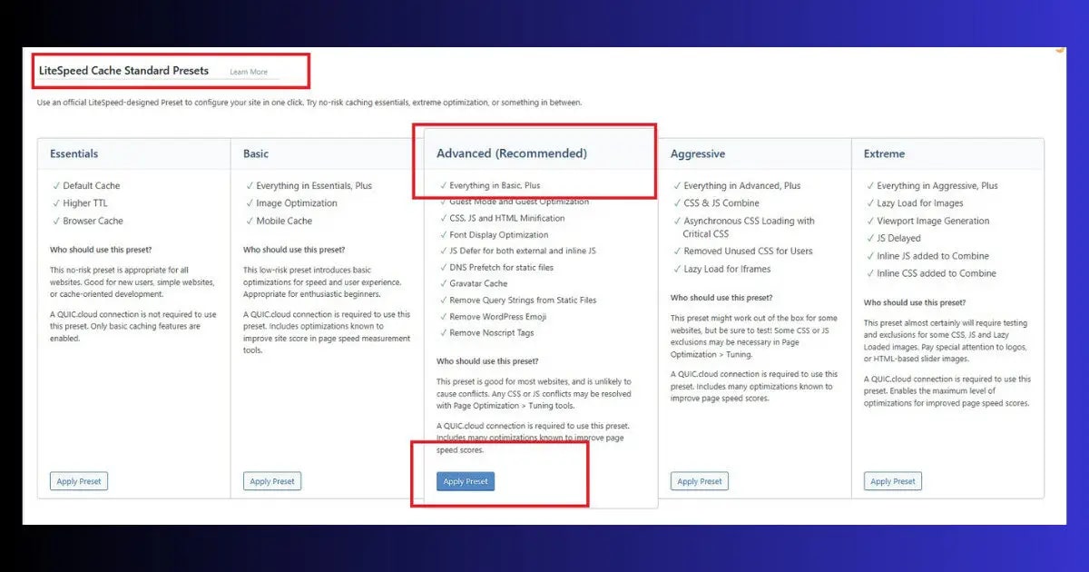 litespeed cache plugin settings dashboard speed up wordpress configuration