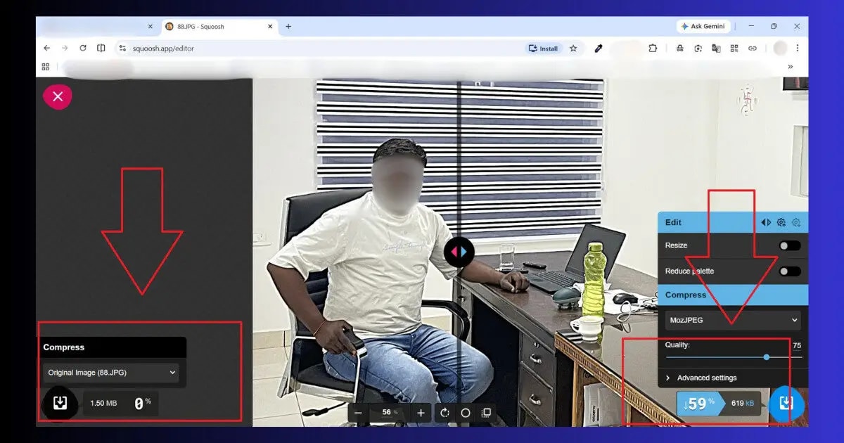 Image optimization — before and after file size comparison image compression before after file size webp speed up wordpress optimization