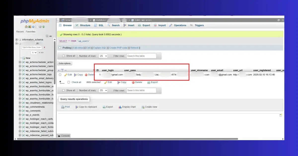phpmyadmin wp_users table password reset wordpress admin login not working fix