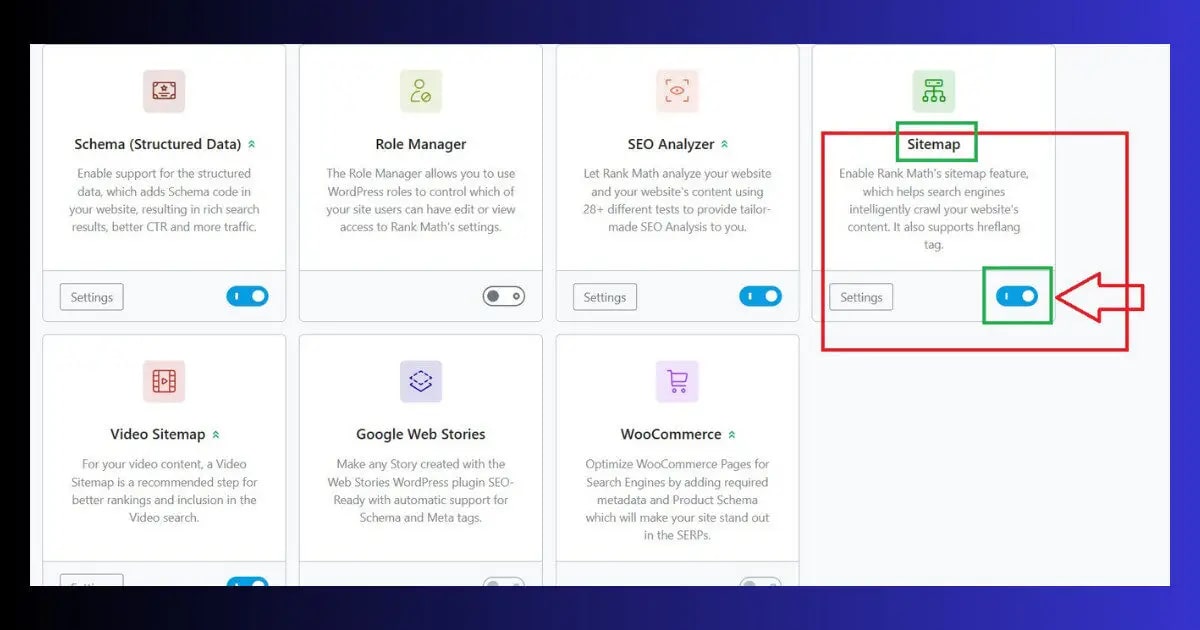 RankMath General Settings — Sitemap toggle ON to fix WordPress XML sitemap not working rankmath general settings sitemap toggle enable wordpress xml sitemap not working fix