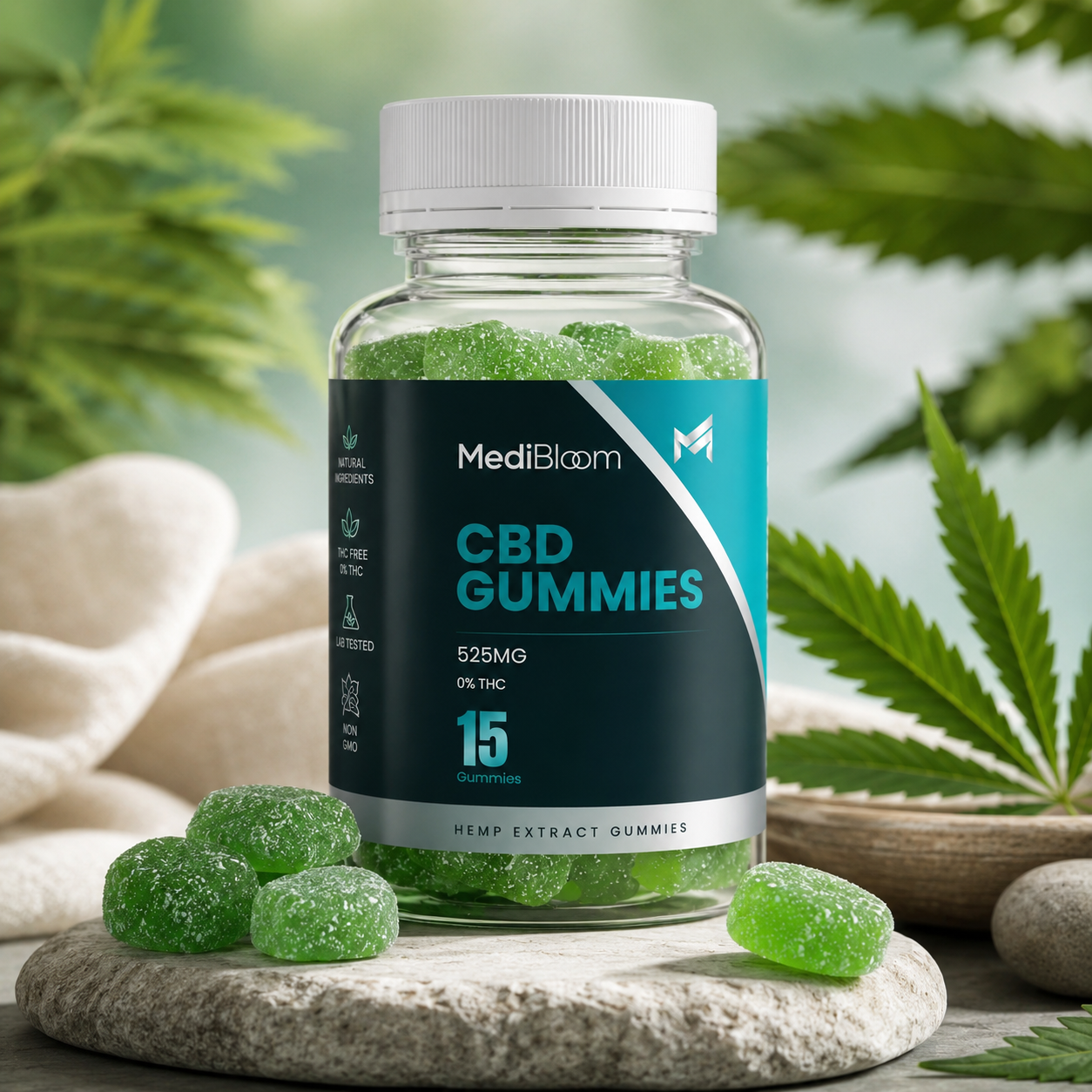 MediBloom CBD Gummies bottle and product packaging