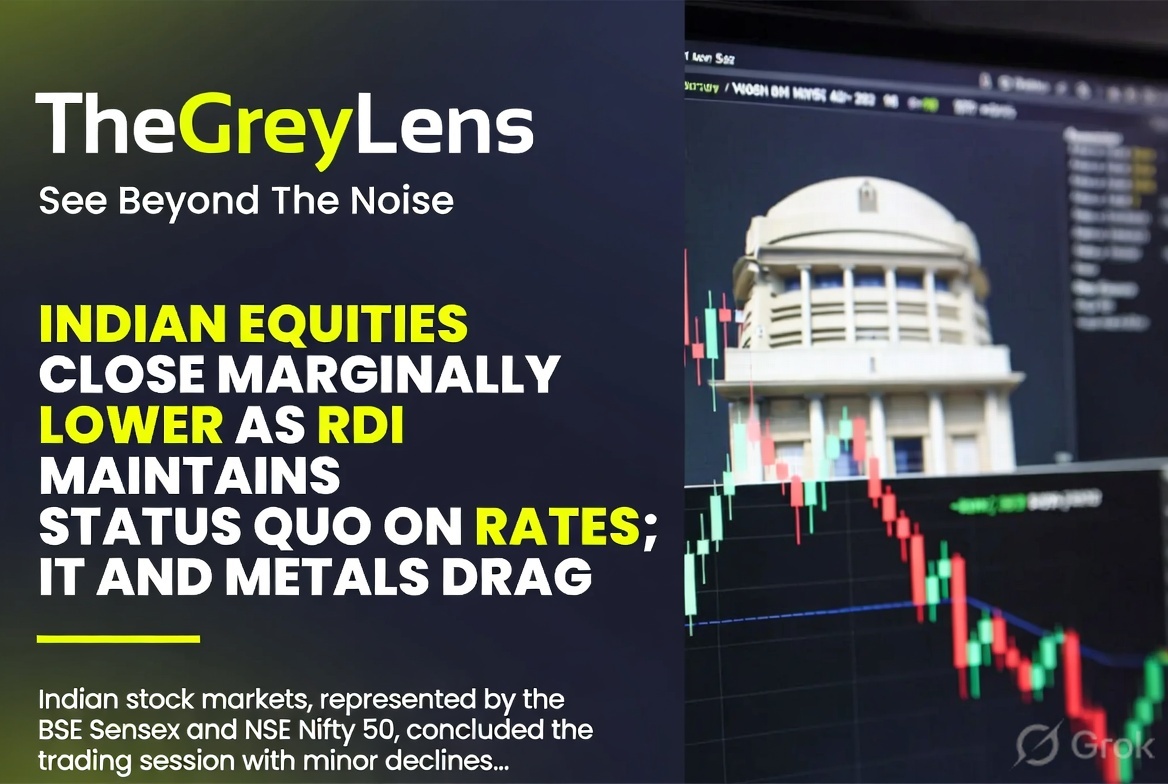 Indian Equities Close Marginally Lower as RBI Maintains Status Quo on Rates; IT and Metals Drag