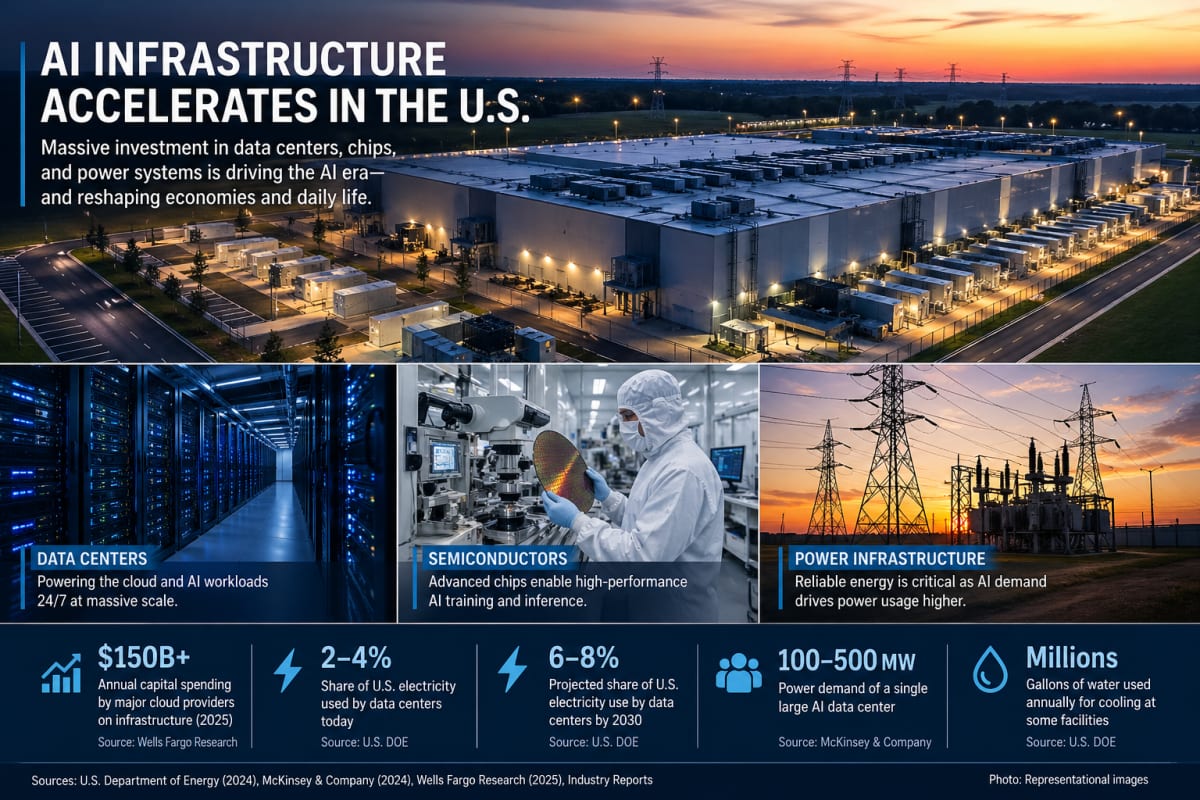 U.S. AI Infrastructure Spending Accelerates, Testing Power Grids and State Incentives