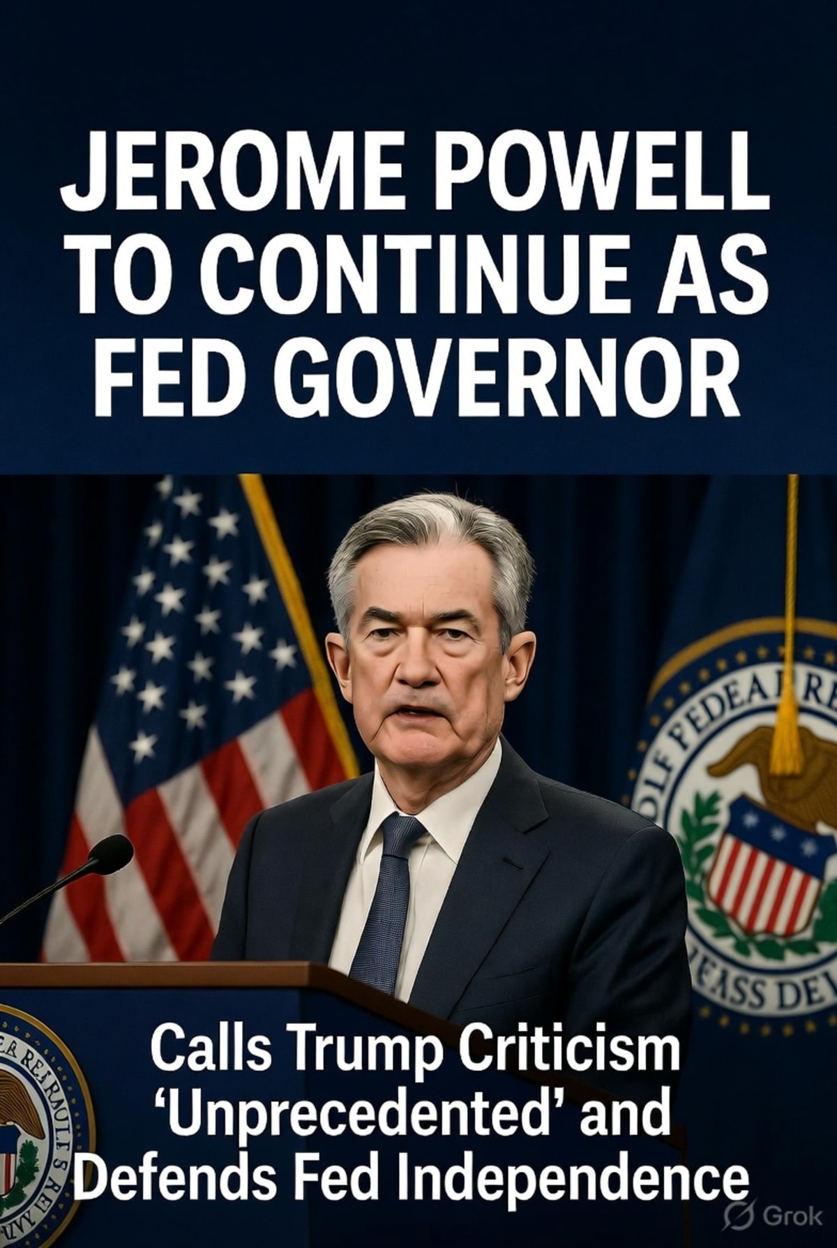 Jerome Powell Vows to Continue Serving as Fed Governor, Calls Trump Criticism ‘Unprecedented’