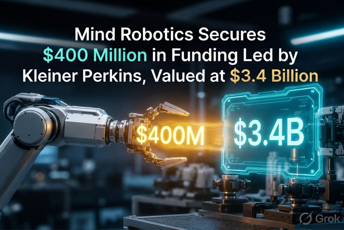 Mind Robotics Secures $400 Million in Funding Led by Kleiner Perkins, Valued at $3.4 Billion