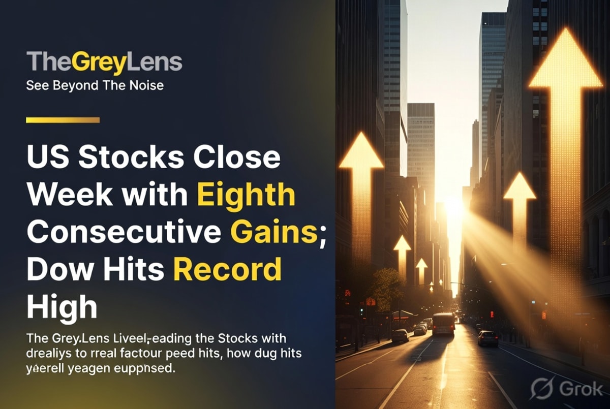 US Stocks Close Week with Eighth Consecutive Gains; Dow Hits Record High