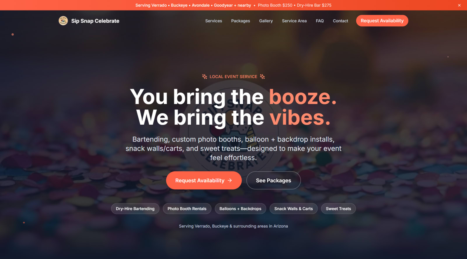 Sip Snap Celebrate concept website preview