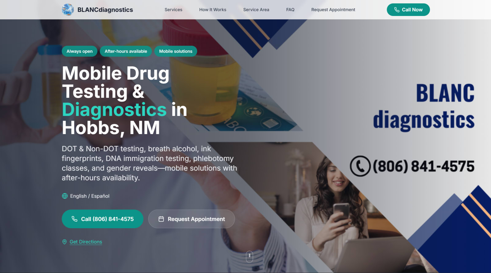 BLANC Diagnostics concept website preview